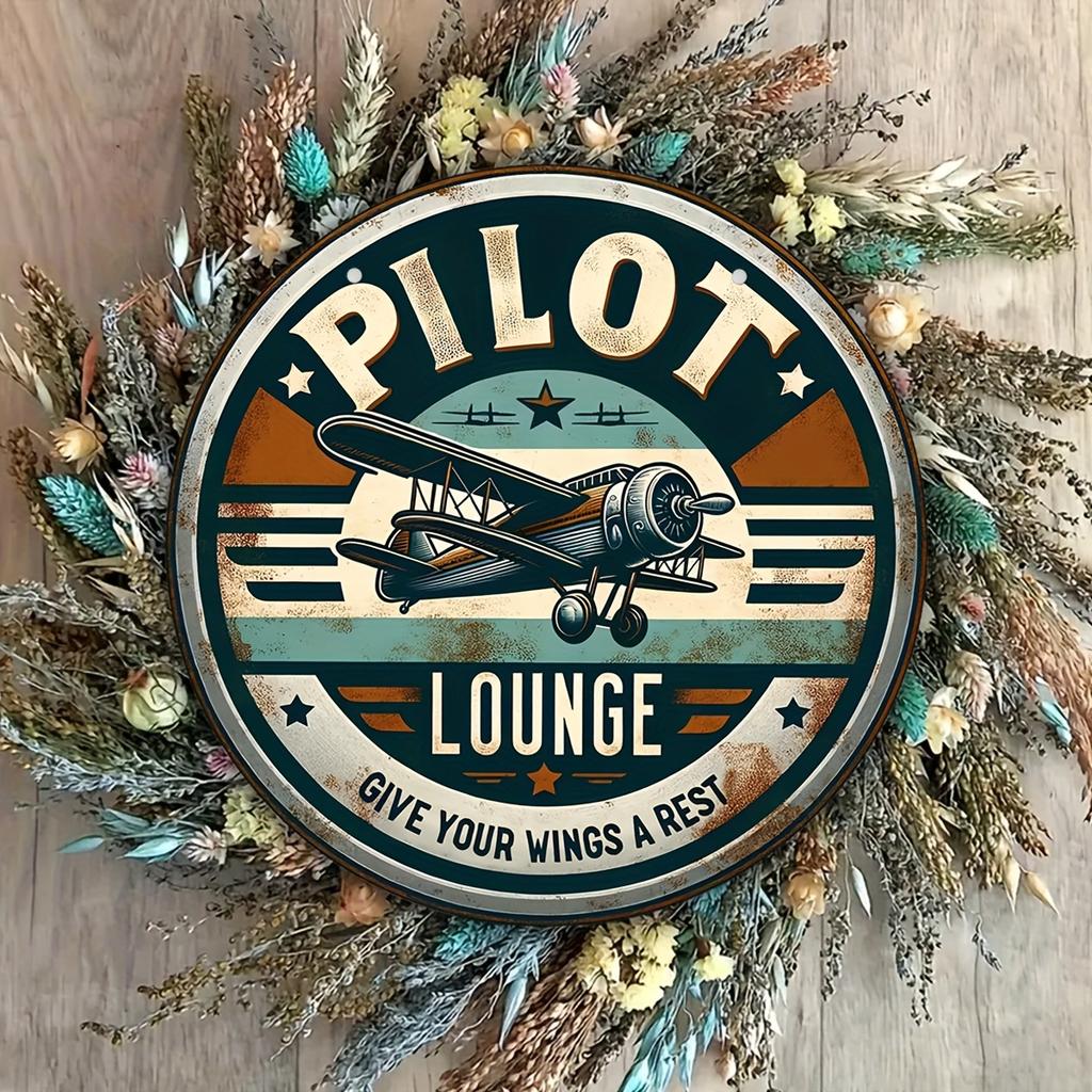 1 шт., круглый деревянный знак (8''x 8''), Pilot Lounge ретро деревянная вывеска, венки аксессуары, ретро Pilot Lounge дверная вывеска для декора заднего плана гаража для мужчин пещера