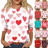 Women's Fashionable Casual Three-quarter Sleeve Valentine's Day Printed Round Neck Top