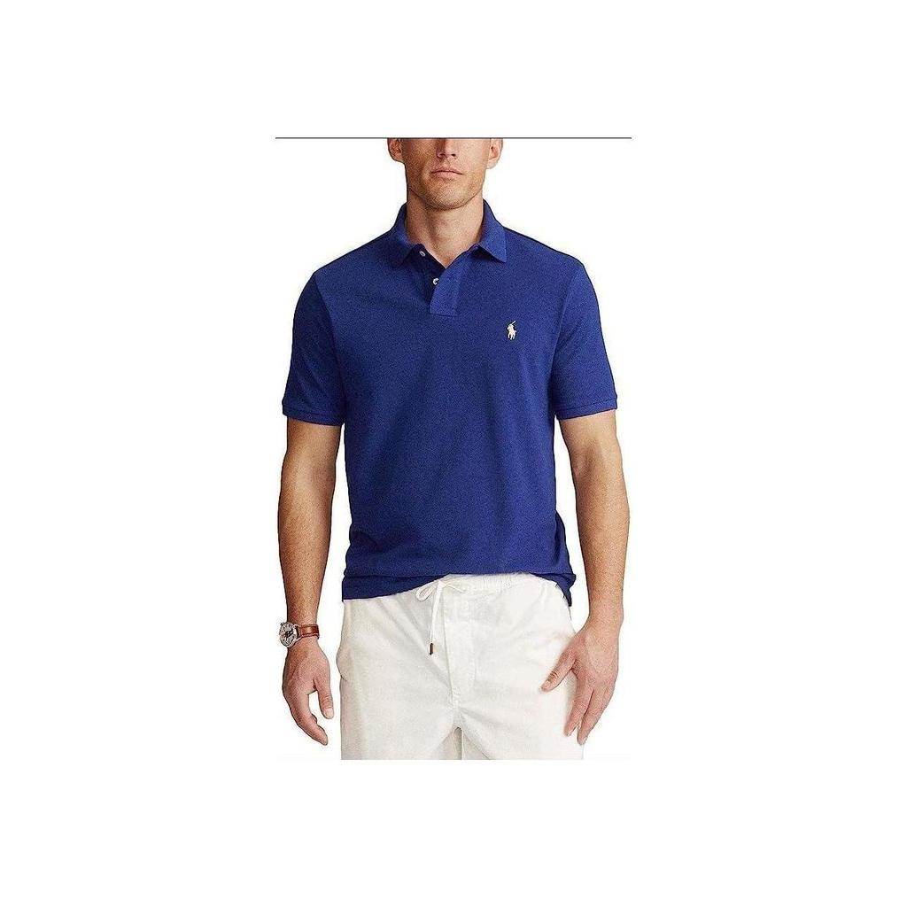 Polo Ralph Lauren Solid Color Polo Neck Short Sleeve Polo Shirt Men Tops Blue 710783656-003