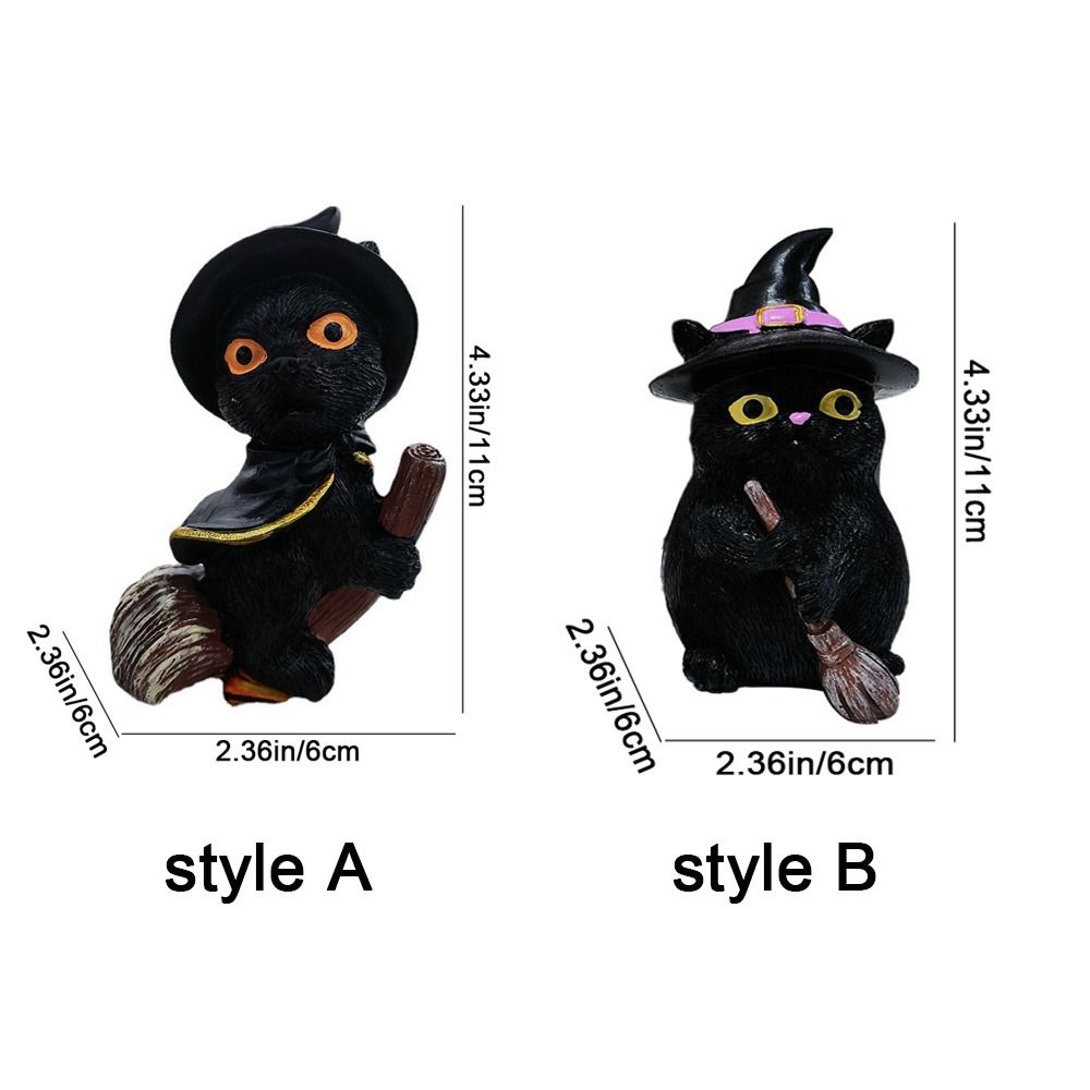 Resin Flying Broom Cat Small Broomstick Cat Creative Black Cat Witch Statue  Garden