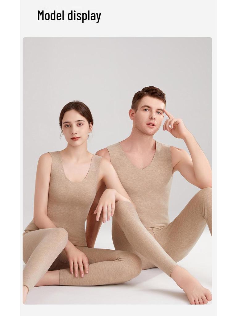 Термобелье унисекс из немецкой шерсти: Бесшовный утепленный жилет из шелка и кашемира, плюс бархат, плотный и теплый для осени и зимы.