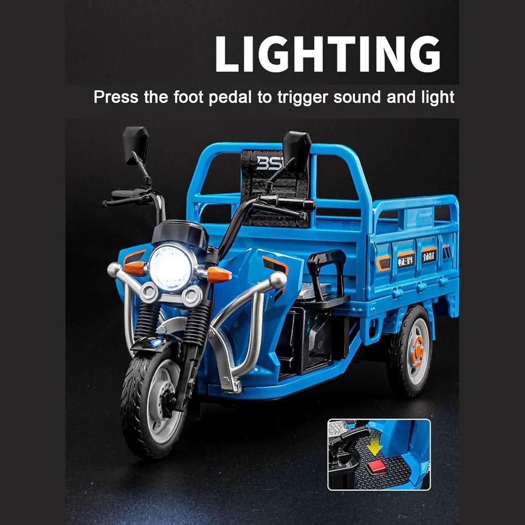 1/12 Электрический трехколесный велосипед Модели машин Игрушки Литой металлический корпус мотоцикла Резиновые шины Звук Свет инерционный механизм Игрушки Подарки для детей