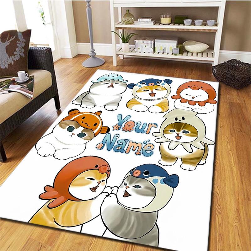 Bee Strawberry Cats Custom Name Carpet Rug For Living Room Bedroom Home Sofa Decoration Kids Play Nonslip Floor Mat