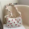 Large Capacity Strawberry Printing Shoulder Bag Sweet Underarm Bag Fashion Corduroy Tote Bag  Women