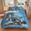 3pcs Blue Velociraptor Quilt Cover Set (1 Quilt Cover + 2 Pillowcases Without Pillow Core), High-Definition Printing for Home and Dormitory.W014