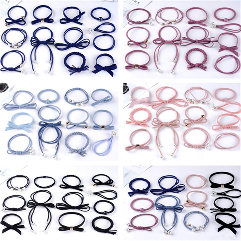 12 Pcs/set Korean Women Girls Hair Band Ties Rope Ring Elastic Hairband Ponytail Holder Headwear Accessory