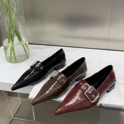 2024 Весна и осень Женские туфли на плоской подошве в корейском стиле с острым носком для вечеринок Женские туфли Мэри Джейн на плоской подошве Женские повседневные туфли-лодочки