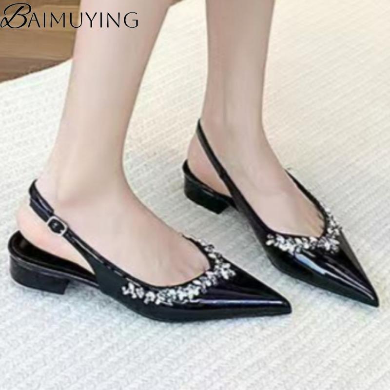 Crystal Sexy Pointed Toe Mid Heels Sandals Women Shoes Slingback Summer 2o25 Trend Dress Leather Pumps Elegant Party Sandalias