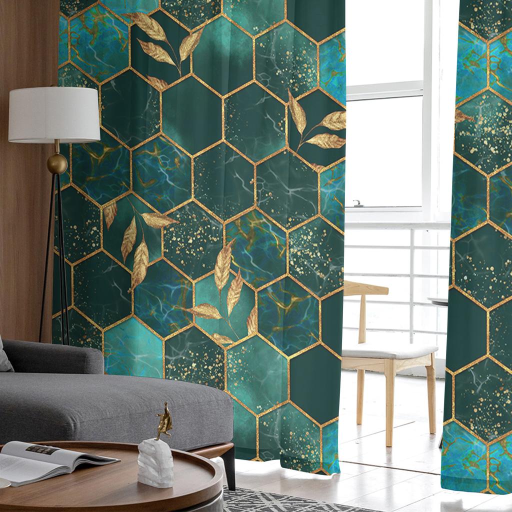 Мраморная сотовая текстура, аква-зеленая вуаль, прозрачные шторы, тюлевая занавеска для гостиной, окна, кухни, спальни, домашний декор