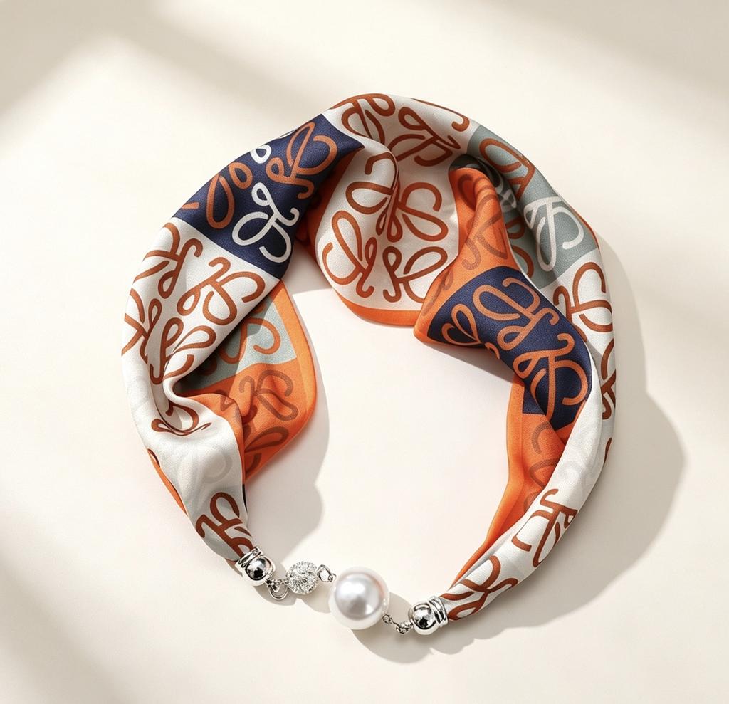 Internet celebrity explosion spring and summer magnetic attraction no knots small silk scarf pearl diamond ball high sense small scarf lazy thin scarf