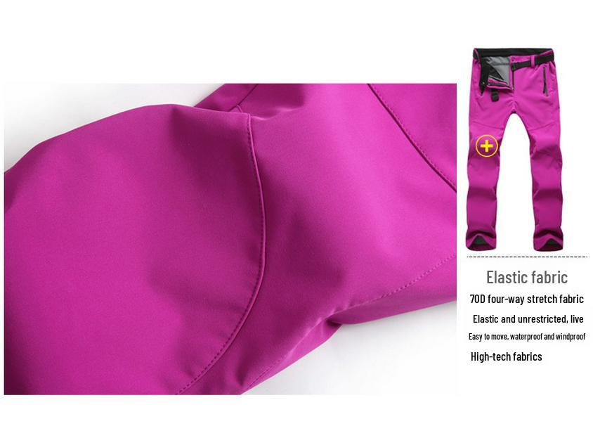Мужские и женские водонепроницаемые ветрозащитные брюки софтшелл на флисовой подкладке для активного отдыха, лыж и альпинизма.
