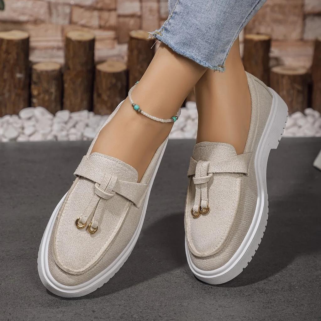 Fashion New Women's Loafers Low Heel Round Toe Women's Flat Shoes Large Size Thick Sole Spring and Autumn Casual Shoes Shallow Mouth