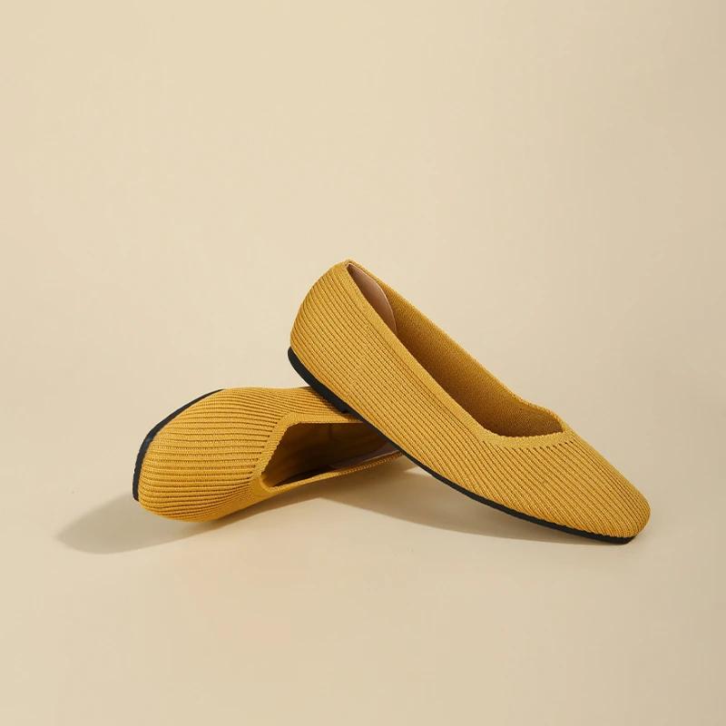 Плоские однотонные туфли на плоской подошве женские трикотажные удобные женские балетки повседневная обувь женские Zapatos De Mujer 2024