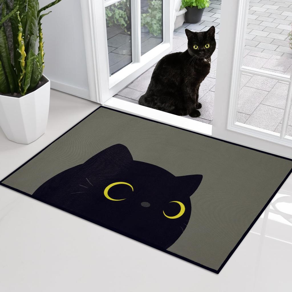 Black Cat Carpet Kawaii Cat Area Rug For Bedroom Living Room Bathroom Decor Entrance Doormat Cartoon Pet Cats Print Floor Mat