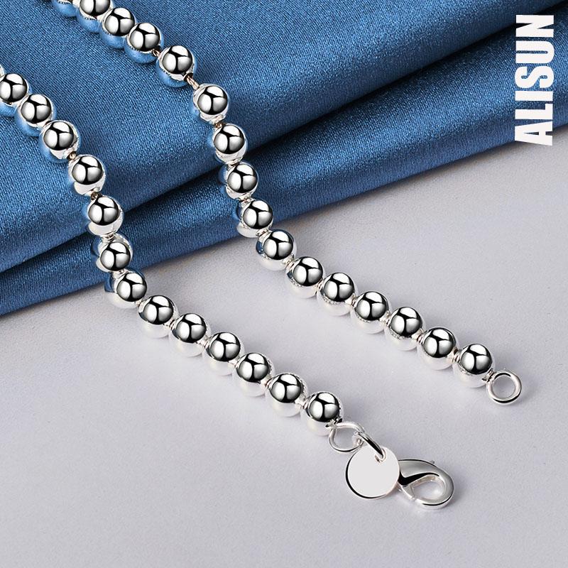 925 Sterling Silver 6mm Smooth Bead Ball Chain Necklace Fashionable Wedding Jewelry