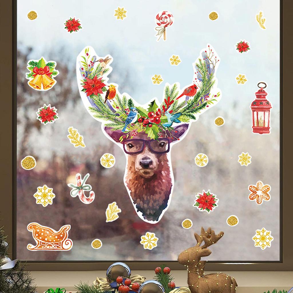 Christmas Cartoon Elk, Wall Decoration, Self-adhesive Snowflake Stickers, Refrigerator Magnets, Room Decoration