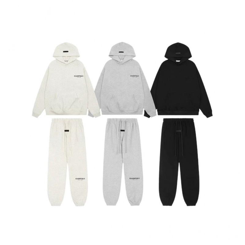 Essentials FOG Hoodie Black Flocked Letter Print Cotton Pullover Sweatshirt Teens