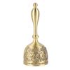 Hand Call Bell 4.7in Long Pure Brass Exquisite Carved Pattern Curved Handle Dinner Bell for Wedding