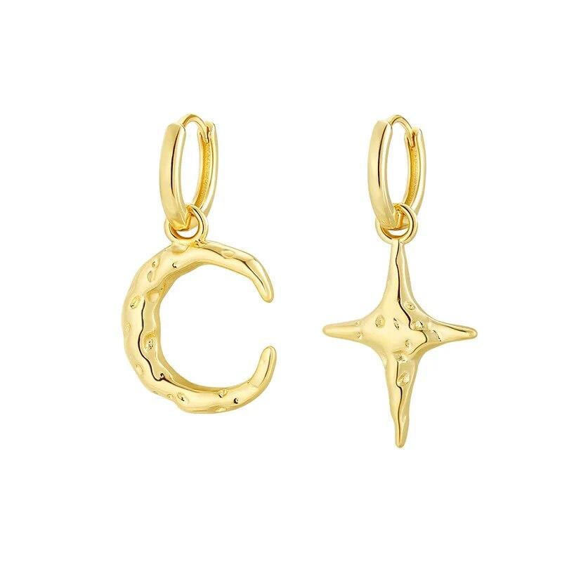 ANENJERY Асимметричные серьги-кольца с лунной звездой для женщин, складные серьги-капли, ювелирные изделия, подарки на вечеринку