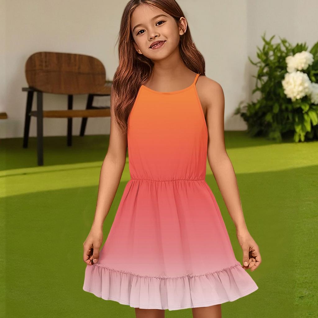 Детское летнее повседневное модное платье с круглым вырезом, однотонное, без рукавов