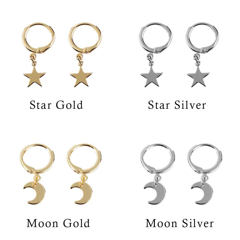 Gold Silver Color Tiny Moon Crescen Huggie Hoop Earring Ear-cuffs Ear Piercing Small Star Charms