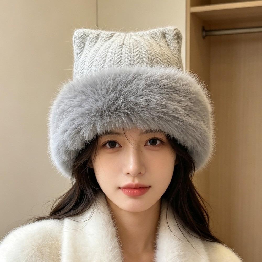 56cm To 60cm Head Circumference Cat Ear Bucket Beanie Winter Ear Protection Hat Outdoor Wear