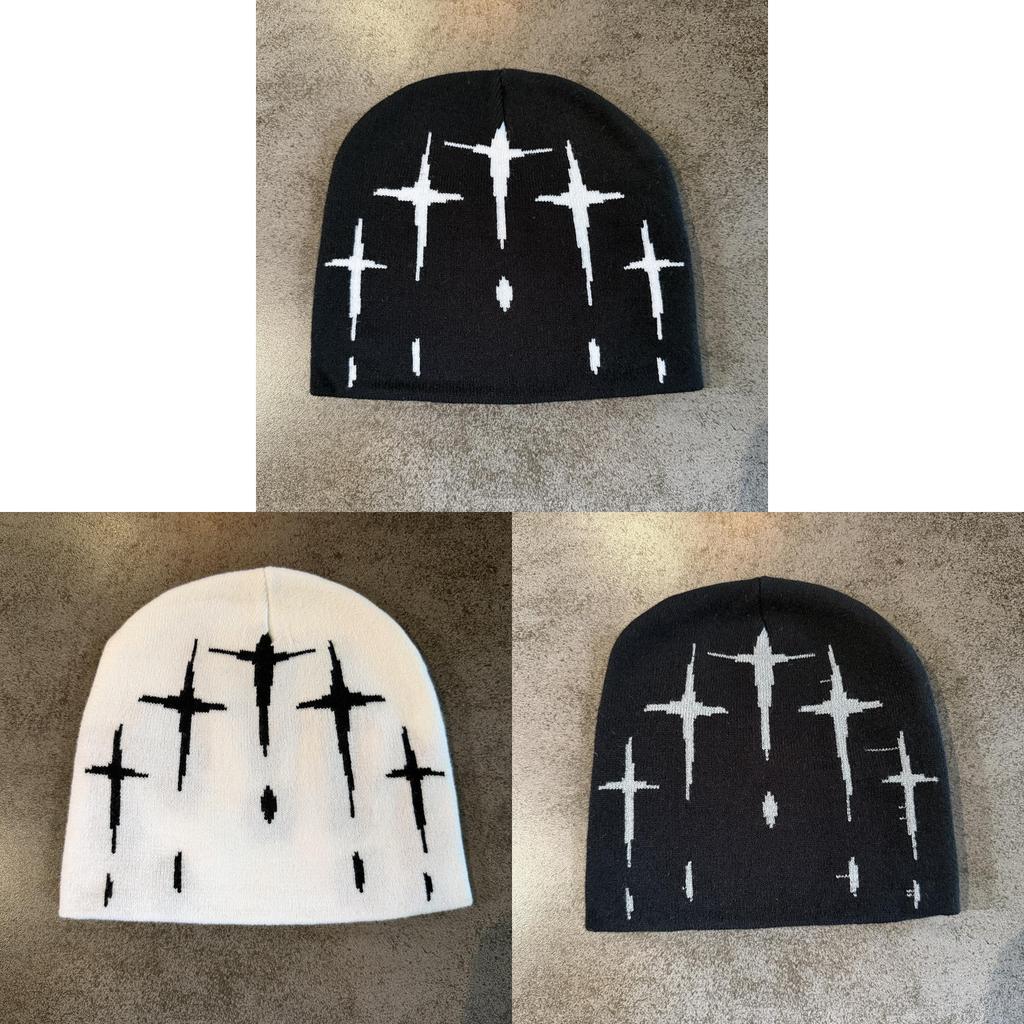 Retro Street Style Cross Knit Cap With Fluffy Acrylic Blend For Fall Winter