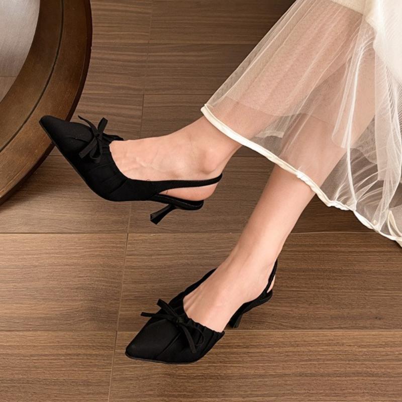 Fashion Summer New Fashion After The Ring Belt Sexy Banquet Bow Women's Shoes Pointy Comfortable Solid Color Elegant High Heel Sandals