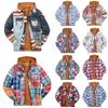 Men's Quilted Lined Button Down Plaid Shirt Add Velvet To Keep Warm Jacket With Hood