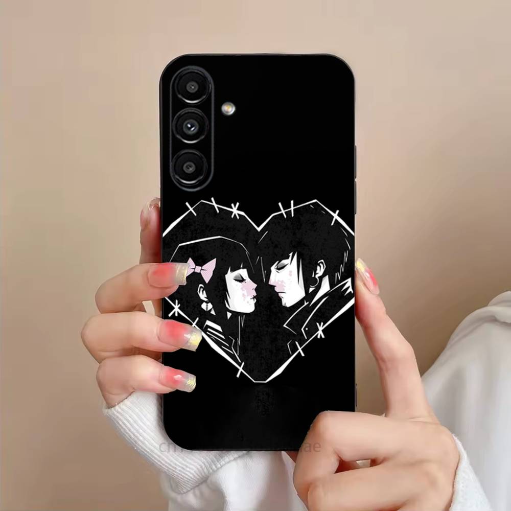Love Black and Cute Emo Phone Case For Samsung S25,24,23,22,21,S20,Ultra,Plus,FE Black Soft Cover