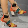 Ladies Shoes 2025 New Summer Front Lace-up Women's Sandals Fashion Mixd Colors Dress Sandals Women Plus Size Heeled Sandals