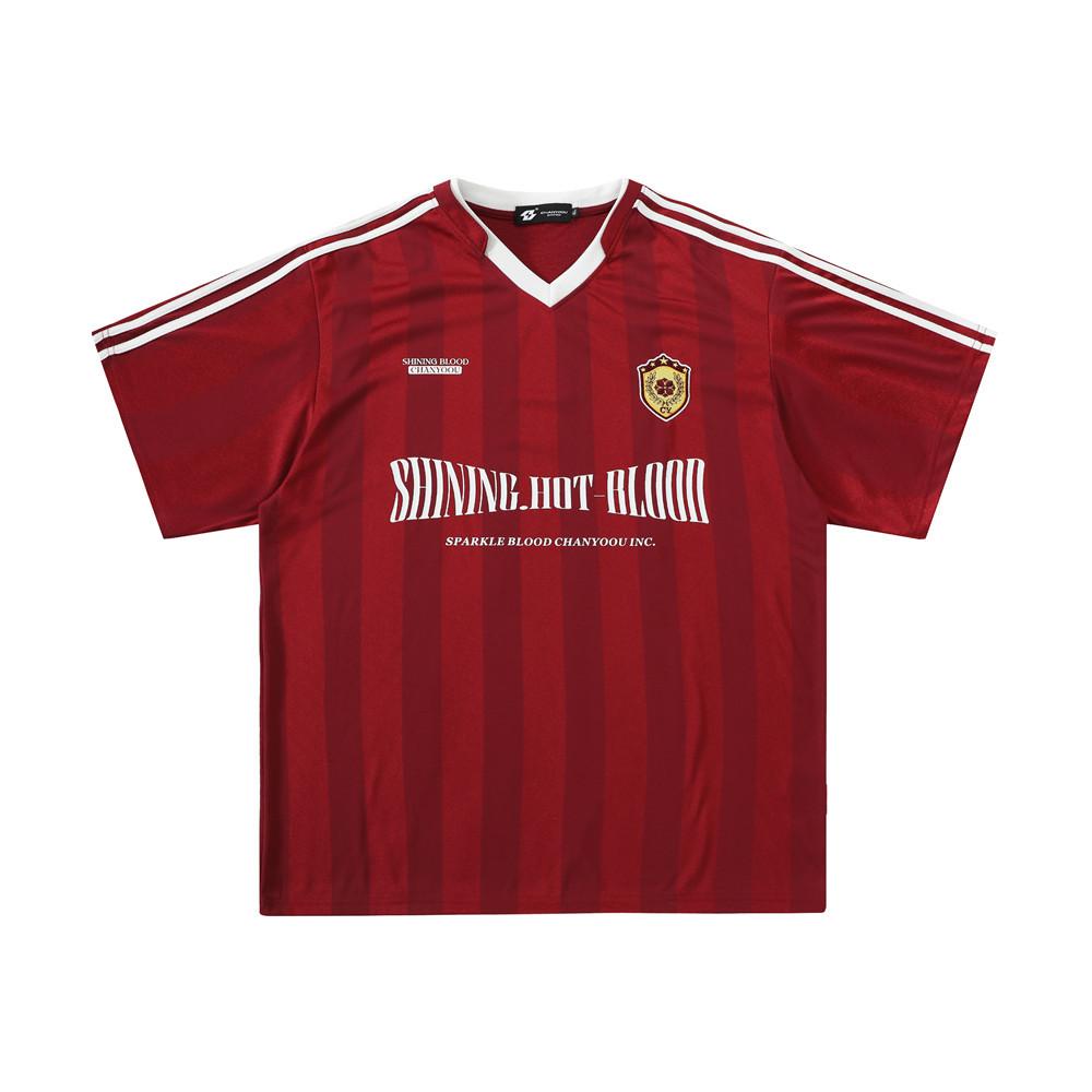 Мужская футболка в темную полоску с короткими рукавами и буквенным принтом, повседневный пуловер в спортивном стиле с v-образным вырезом, свободная американская уличная футболка