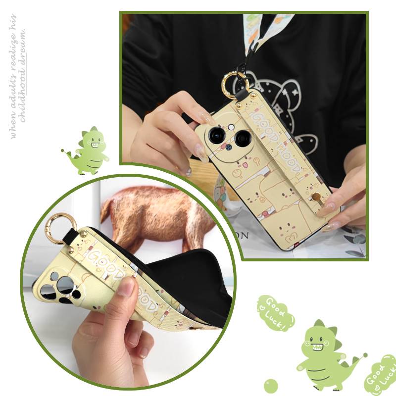 Waterproof Kickstand Phone Case For Tecno POP9 4G/Spark GO 1/KL4 Ring Silicone Wrist Strap Soft Case Cute Phone Holder