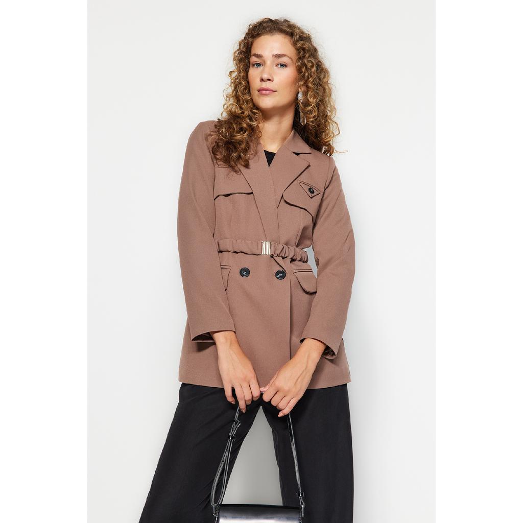 Коричневая тканая куртка с поясом Tctaw24ck00025