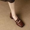 Retro Strap Square Head Thick Heel Single Shoes Women's 2024 Spring New French Niche Light Mouth Middle Heel Mary Jane Shoes Women
