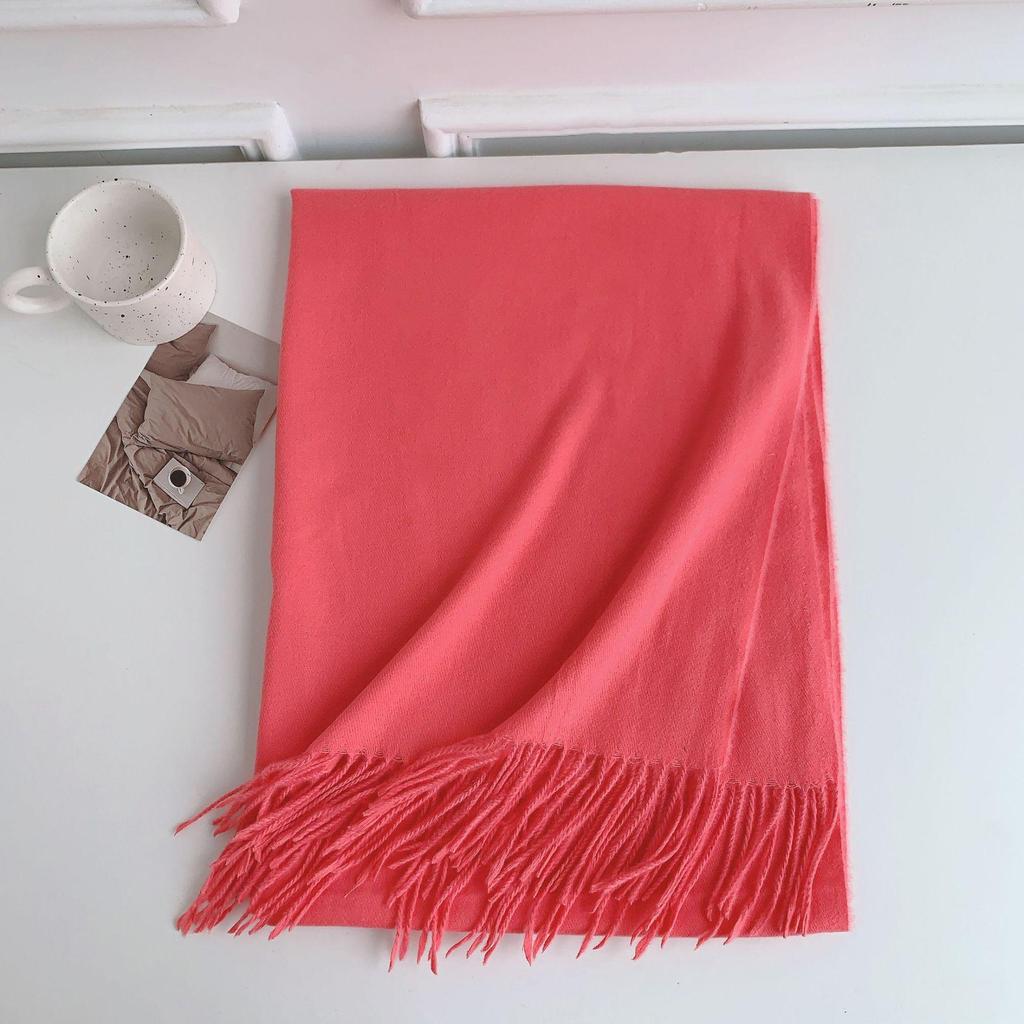 Роскошный шарф из имитации кашемира с кисточками, однотонный красный для женщин - корейский стиль, зимний универсальный, элегантный