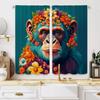 2pcs Vibrant Monkey Garland Print Curtains - Blue Polyester, Semi-Transparent, Machine Washable, Rod Pocket Design for Living Ro