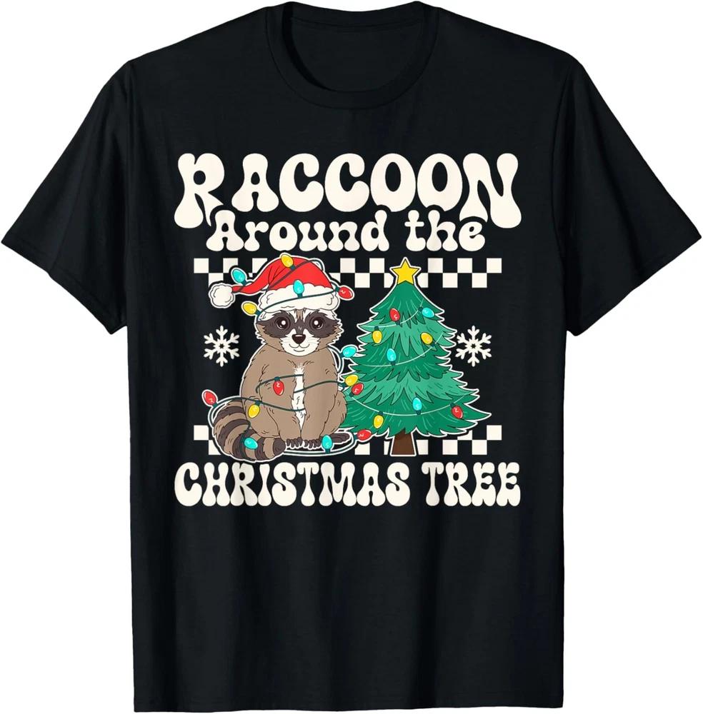 Raccoon Around Christmas Tree Raccoon Lover Funny T-Shirt