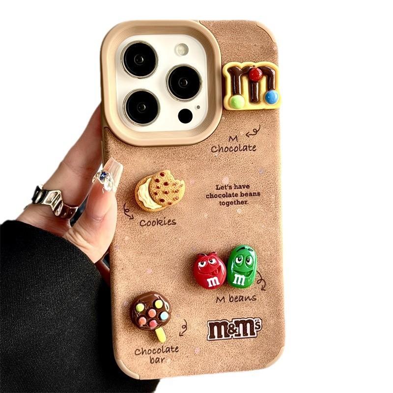 Коричневый 3D чехол для телефона с дизайном конфет M&M's для iPhone 15 14 13 Pro Max, мягкий ТПУ, полное покрытие, с мультяшным рисунком