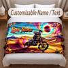 Motorcycle Biker Theme Soft Blanket Personalized Custom Name Text Print Warm Blanket Home Sofa Bedroom Decor