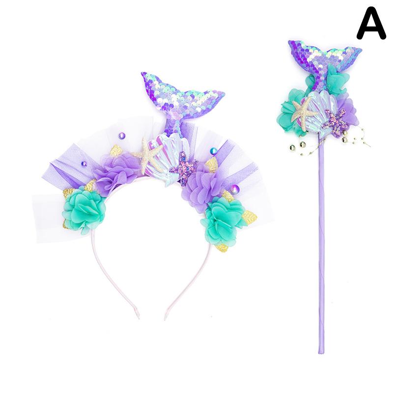 Фиолетовый головной убор русалки, детский обруч для волос, блестки, фея, принцесса, ангел, палочки, детский головной убор, аксессуары