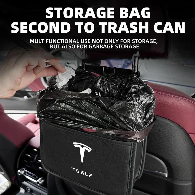 Car Sticker Tesla Leather Car Seat Storage Bag Chair Back Water Cup Tissue Box For Tesla Model 3 Y S X Roadster Bonina Coil Acce