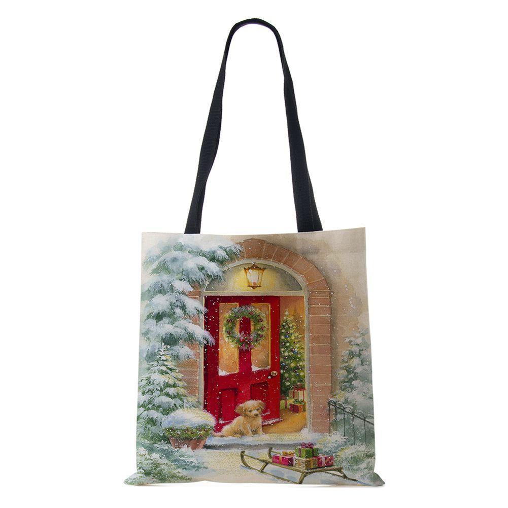 Рождественская елка Подарок Харадзюку Холщовая сумка-шоппер Рождественская собака Женская многоразовая сумка через плечо Большая вместимость Складная сумка для хранения KTY