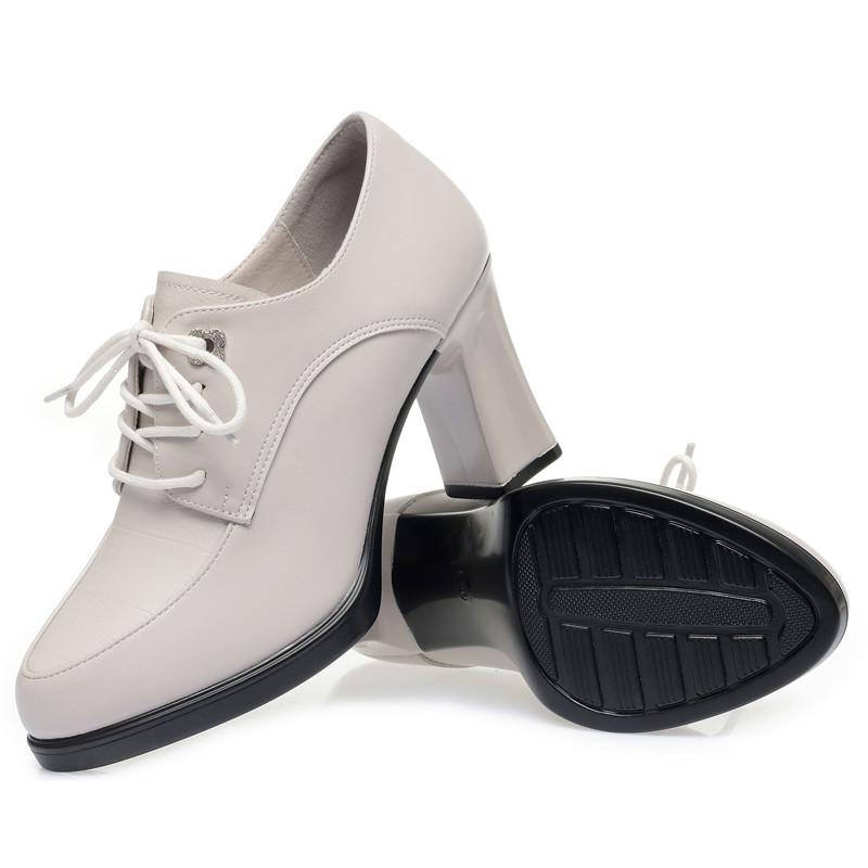 Fashion Spring Autumn Women's Pumps Fashion Deep Mouth Pumps Shoes Woman Genuine Leather Lace Up Single Shoes Mother High Heels Shoes