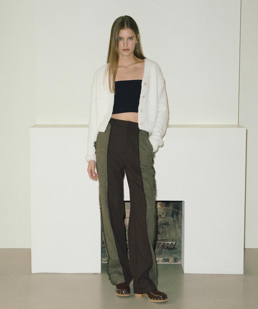 ETMON Color Block Fringe Pants Brown