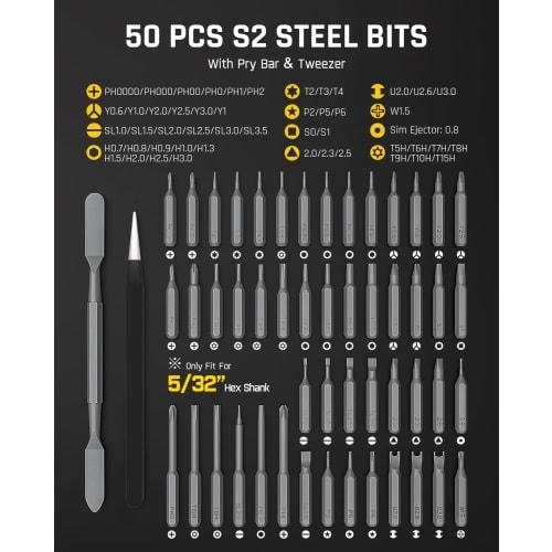 Fanttik E2 Ultra Cordless Mini Electric Screwdriver with 0.6 N.m 5-Level Precision Torque, 50 Magnetic Bits, 5/32 Inch Hex, Rechargeable, and Magnetic