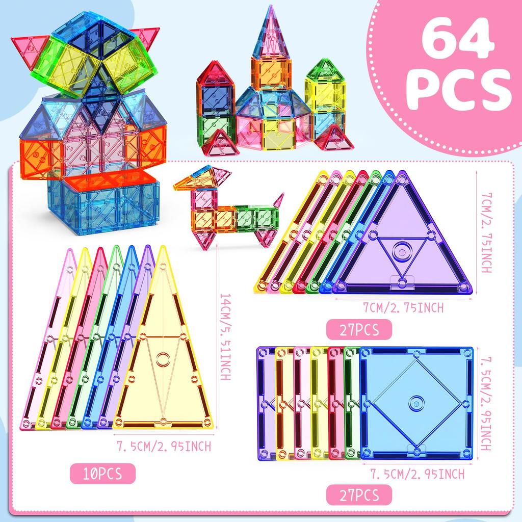 Transparent Magnetic Building Educational Building Blocks for Ages and Boys and Safe ABS Includes Japanese Instructions 88-Piece Blocks, 7.5cm, Toy,