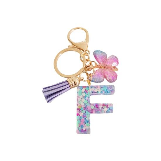 Butterfly Initial Letter Keychain Pendant Exquisite Practicality Backpack School Bag Decoration Purple Alphabet Keychain for Girls Women