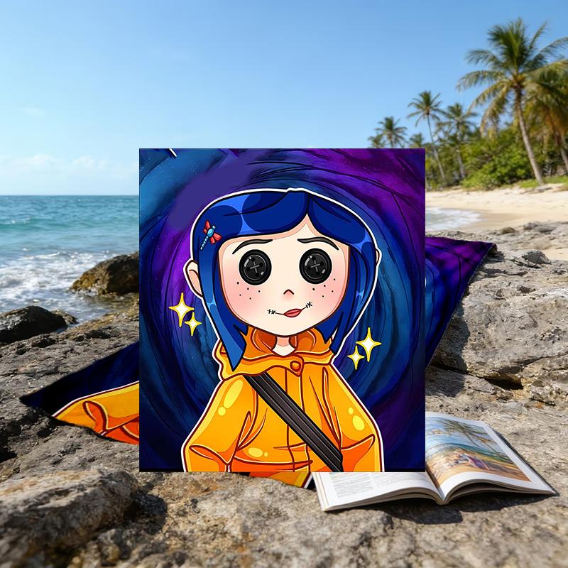 1pc Coraline Beach Towel, Beach and Seaside Swimming Pool Equipment, Fashion Pattern, Rectangular, Travel Essentials