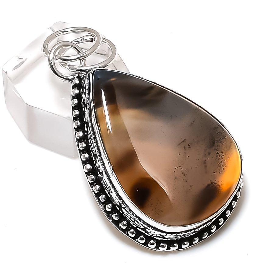 Подвеска из стерлингового серебра 925 пробы с натуральным агатом Монтана ручной работы 2,05 дюйма S5U25